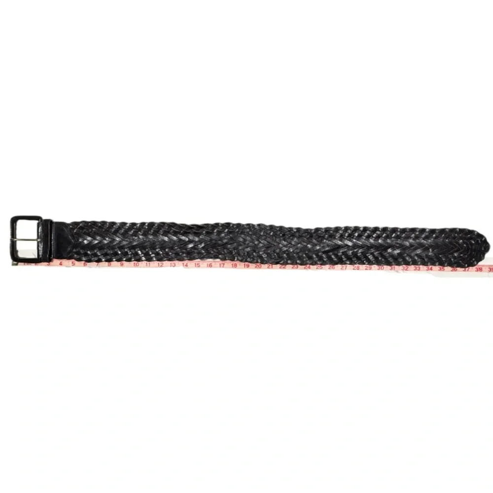 OMEGA | Vintage Wide Black Leather Braided Cinch Belt Boho Western Coastal Beach